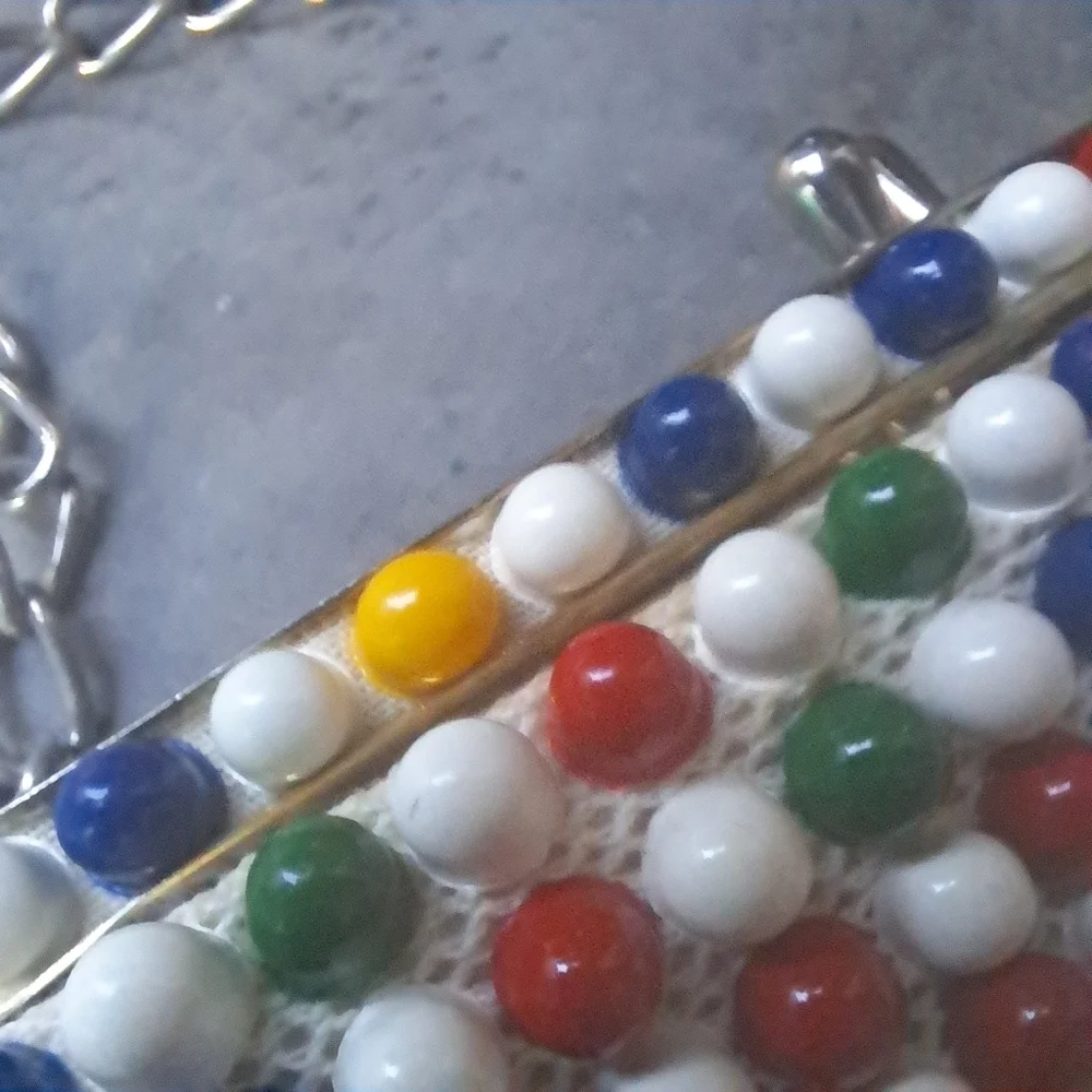 Vintage 1950's Bubble Beads Purse Yellow, Red, & Geen Handbag - Picture 3 of 12